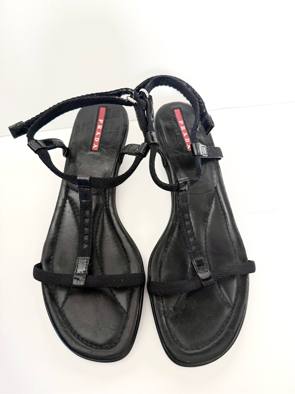 Prada Vintage Kitten Heel Strappy Sandals Black Y2K 90s Mule Size 37